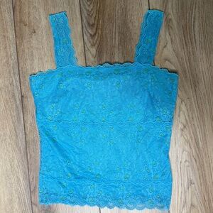 K2C Turquoise Stretch Lace Cami Tank Top Small Made in USA Y2K Cottagecore